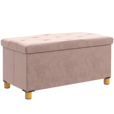 HOMCOM Banc Rangement Pliable 67L Rose Bout de Lit 76x38x38 cm
