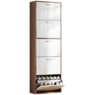 HOMCOM Armoire à Chaussures Meuble à Chaussures 5 Portes abattantes Bicolore Blanc Marron foncé Imitation Bois