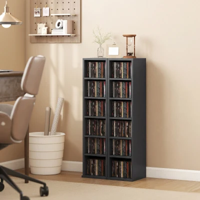 HOMCOM CD Media Tower Rack Set Adjustable Shelves Black