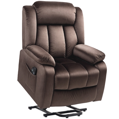 HOMCOM Aufstehsessel mit Massagefunktion und Lendenheizung, Recliner-Sessel mit Fernbedienungen und Seitentaschen, Braun