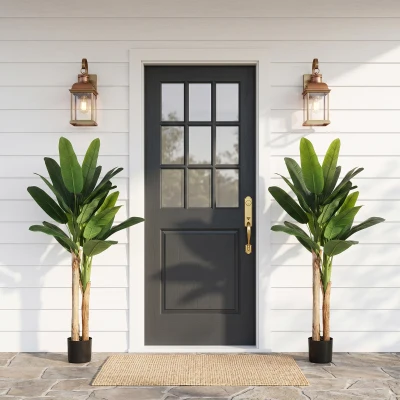 HOMCOM Lot 2 Plantes Artificielles Bananiers 150cm Intérieur Pot