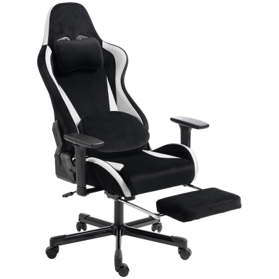 HOMCOM Gaming-Stuhl mit Massage- und beheiztem Lendenkissen, ergonomisch, Leinenoptik, 3D-Armlehnen, Kopfstütze, Schwarz