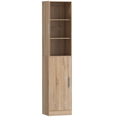 HOMCOM 180 cm hoher Badezimmerschrank, schmaler Badschrank mit 2 Türen, 4 verstellbare Regale, Spanplatte, MDF, Naturholz