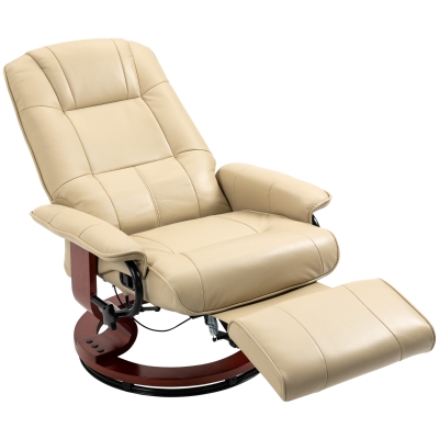 HOMCOM Faux Leather Armchair Reclining Footrest Cream