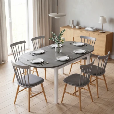 HOMCOM Wooden Drop-Leaf Dining Table 4-6 Person Grey