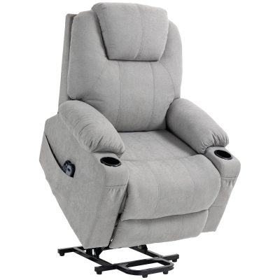 HOMCOM Massagestoel met Opsta-hulp voor Senioren, 8 Vibratiepunten, 2 Zijzakken, Drankhouder, 90 x 101 x 107 cm, Grijs