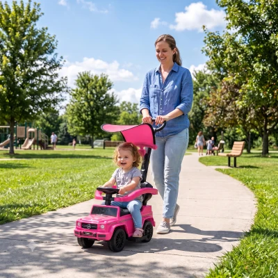 HOMCOM Coche Correpasillos para Niños de 1-3 Años con Licencia Mercedes G350 Capota Extraíble y Barandilla 85,5x40,5x95 cm Rosa