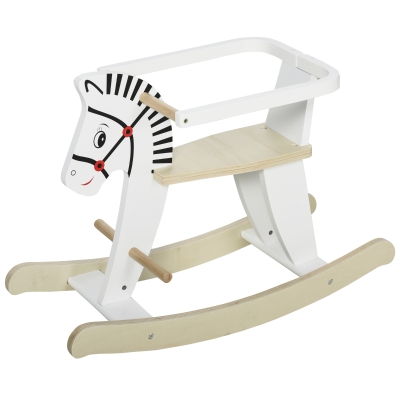 HOMCOM Kinder Schaukelpferd aus Holz Schaukeltier Schaukelspielzeug Pferd Kinderschaukel mit Haltegriffe für 1-3 Jahre Weiß  68 x 26,5 x 48 cm
