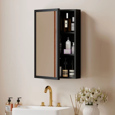 kleankin Wall-Mounted Bathroom Cabinet with Mirror Black 40x12x60cm