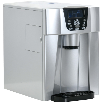 HOMCOM Ice Maker Machine and Water Dispenser, Counter Top Ice Cube Maker for Home with 3L Tank, Adjustable Cube Size, 9 Ice Cubes per 6-10 Minutes, No Plumbing Required, Silver