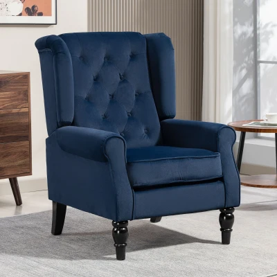 HOMCOM Wingback Tufted Accent Chair Retro Upholstered Dark Blue