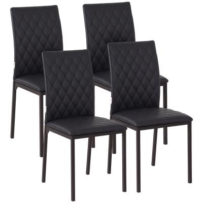 HOMCOM Dining Chairs Faux Leather Metal Legs Set of 4 Black