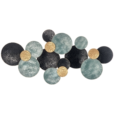 HOMCOM 3D Metal Wall Art Circle Sculpture Blue Black Gold