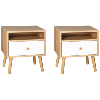 HOMCOM Bedside Table Set of 2 Modern Natural Nightstand