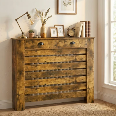 HOMCOM Radiator Cover with Drawer Rustic Brown 111W x 95.5H cm