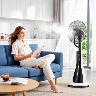 HOMCOM Misting Pedestal Fan 3L Tank with Wheels Home