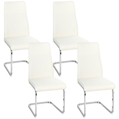 HOMCOM Conjunto de 4 Cadeiras de Sala de Jantar com Assento Acolchoado e Pés de Metal Cadeiras Cantilever Modernas 45x61x98 cm Creme
