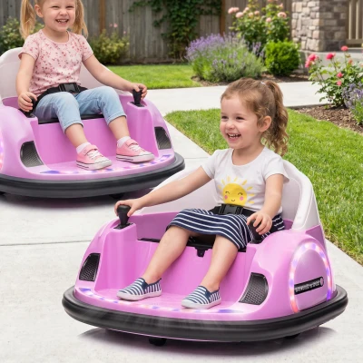 AIYAPLAY Autoscooter, 360° Rotation, 2 km/h Geschwindigkeit, Sicherheitsgurt, LED-Lichter, Musik und Hupe, Rosa