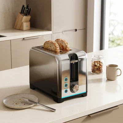 HOMCOM 2-Slice Toaster 7 Browning Levels Reheat Defrost Silver