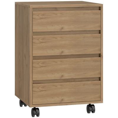 HOMCOM Cajonera de Oficina con 4 Cajones Cajonera de Escritorio con Ruedas para Estudio 46x40x65 cm Marrón
