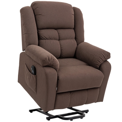 HOMCOM Opsta-hulpstoel met massagefunctie en lendenverwarming, relaxfauteuil met afstandsbedieningen en zijzakken, donkerbruin
