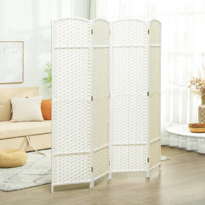 HOMCOM Paravent Bois 4 Panneaux Pliable 160x170cm Blanc