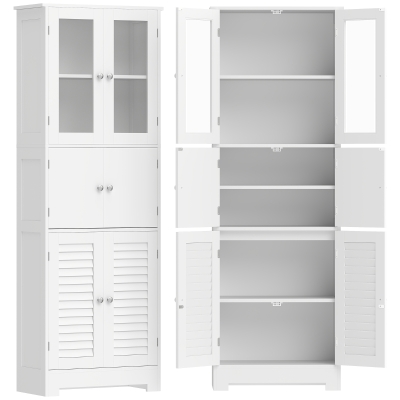 HOMCOM Meuble Salle de Bain Haut 6 Portes Blanc Rangement Étagère