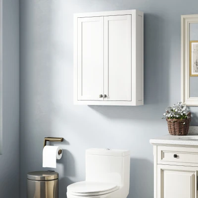 HOMCOM Meuble Mural Salle de Bain Bois Blanc 61x20x84 cm