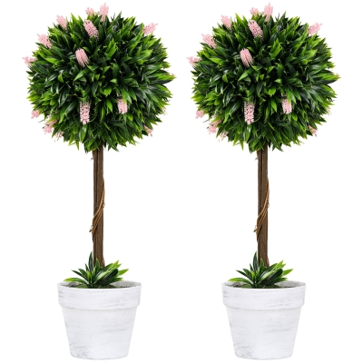 HOMCOM Set of 2 Decorative Ball Trees 60cm Pink