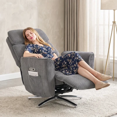 HOMCOM Relaxsessel Elektrisch Verstellbar Fernsessel mit Liegefunktion, 2 Motoren Drehbar TV Sessel mit USB-Anschluss