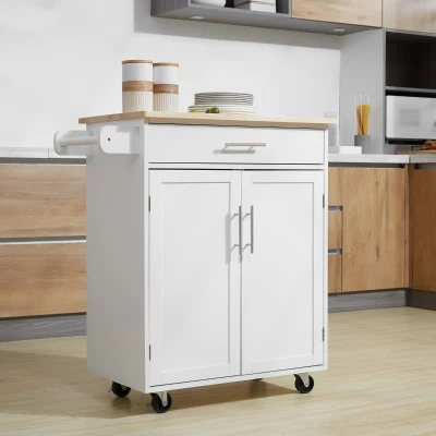 HOMCOM Chariot Cuisine Blanc avec Tiroir, Placard, Roulettes