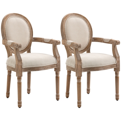 HOMCOM Chaises Louis XVI Bois Lin Crème Lot de 2
