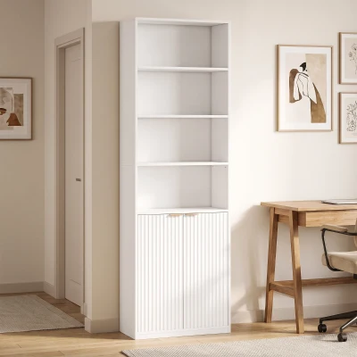 HOMCOM Bibliothèque 6 Niveaux 60x24x182cm Blanc Rangement Portes