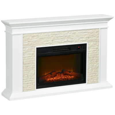 HOMCOM Lareira Elétrica 1800W com Efeito de Chama Temporizador Semanal e Proteção Contra Superaquecimento 120x24x80 cm Branco