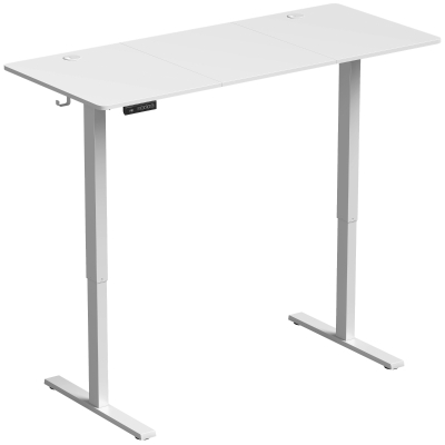 HOMCOM Höhenverstellbarer Schreibtisch mit Memory-Funktion, 2 Kabeldurchlässen und LED-Display, Sitz-Steh-Schreibtisch, Weiß