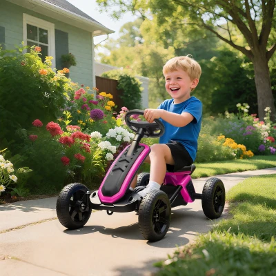 AIYAPLAY Kart Pedais Kart com Rodas Antiderrapantes de EVA Estrutura Metálica Carga 30 kg para Crianças de 2-5 Anos 85,5x49x57 cm Rosa