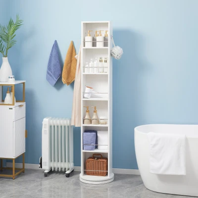 kleankin Colonne SDB Pivotante Miroir 6 Étagères Blanc