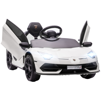 HOMCOM Elektro-Kinderauto, lizenzierter Lamborghini Aventador, Flügeltüren, Musik, Hupe, für 3-5 Jahre, Weiß