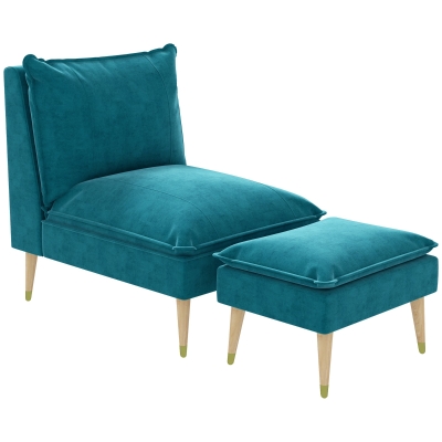 HOMCOM Fauteuil Relaxation Repose-Pieds Velours Bleu