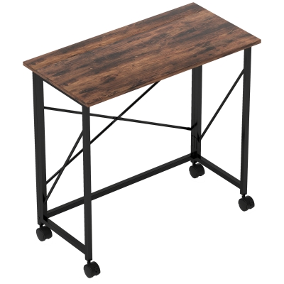 HOMCOM Folding Desk on Wheels Rustic Brown 80cm