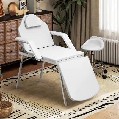 HOMCOM Camilla Masaje Plegable Portátil de 3 Zonas con Respaldo Ajustable Reposacabezas Reposabrazos 182x82x68 cm Blanco