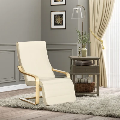 HOMCOM Wooden Lounging Chair Recliner Cream White