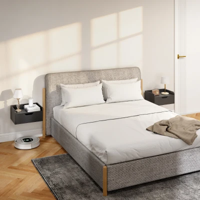 HOMCOM Set de 2 Mesitas de Noche de Pared Mesillas Flotantes con 1 Cajón para Dormitorio Habitación 40x30x19,5 cm Negro