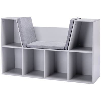 HOMCOM 2-in-1 Kinderregal Regal + Sitzbank inkl. Polster 103 cm × 30 cm × 62 cm Weiß + Grau