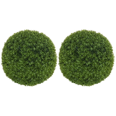 HOMCOM 2er-Set Buchsbaumkugel, Künstliche Pflanzen, Zimmerpflanze mit UV-Schutz, Deko-Pflanze, für Indoor, Outdoor, Grün