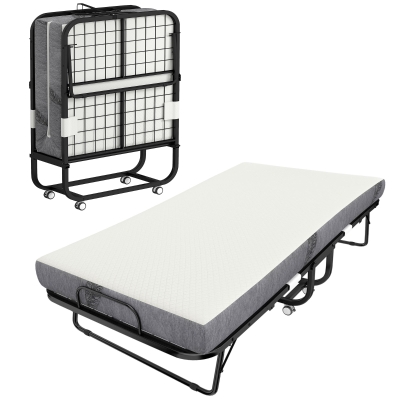 HOMCOM Lit Pliant 1 Pers 200x80cm Matelas Acier Blanc