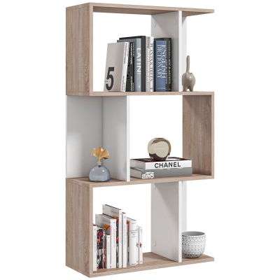 Biblioteca de Perete Moderna – 3 Rafturi Lemn & Alb
