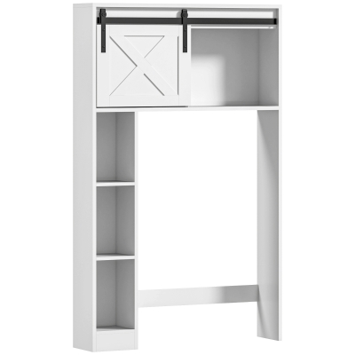 HOMCOM Meuble WC Blanc avec Porte Coulissante et Étagère Ajustable