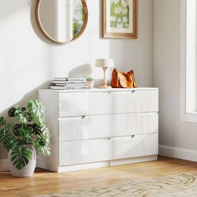 HOMCOM Cómoda con 6 Cajones Cómoda de Dormitorio Moderno con Anti-vuelco Cajonera para Salón Pasillo 120x40x75 cm Blanco