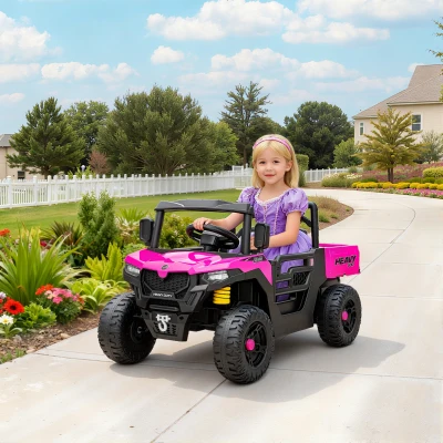 AIYAPLAY Kids 12V Ride-On UTV with Dump Bed, Pink